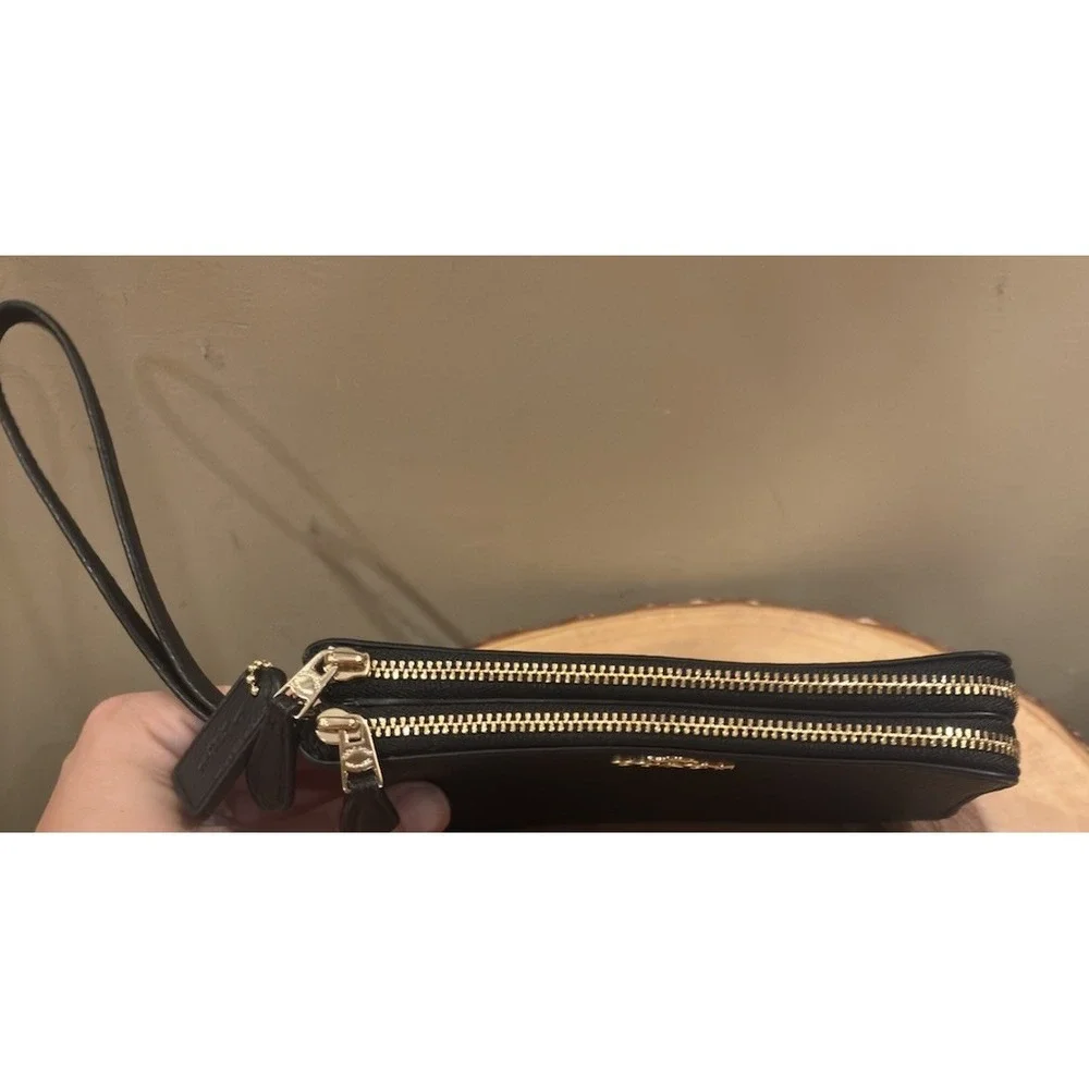 NEW COACH Pebble Leather DOUBLE Corner Zip Wristlet- Black Style -F87590